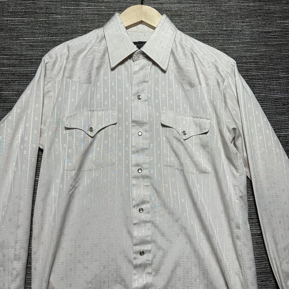 Panhandle Slim Shirt Men's 16.5 White Striped Pearl Snap LS Button Vintage Weste